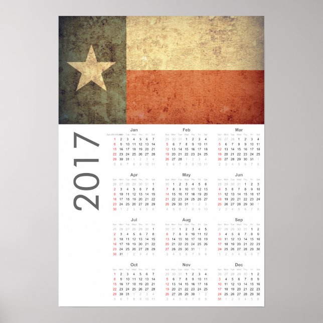 Grunge Texas Flagga Kalender 2017 Affisch (Framsidan)