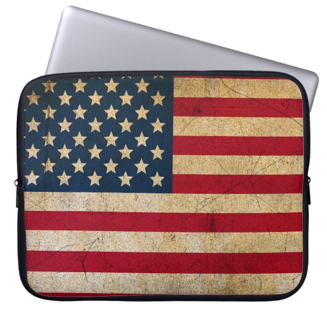 Grunge Texturerad amerikansk Flagga Laptop sleeve (Framsidan)