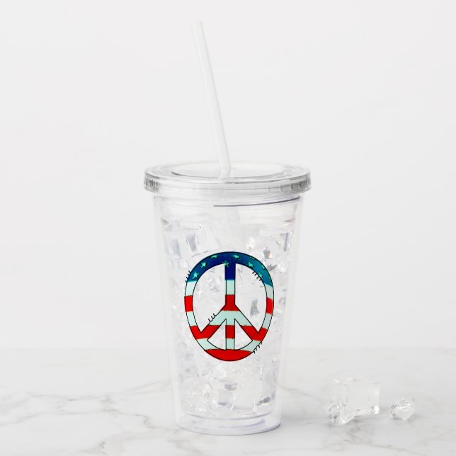 Grunge Trasa American Flagga Fredstecken Take Away Mugg (Framsida Ice)
