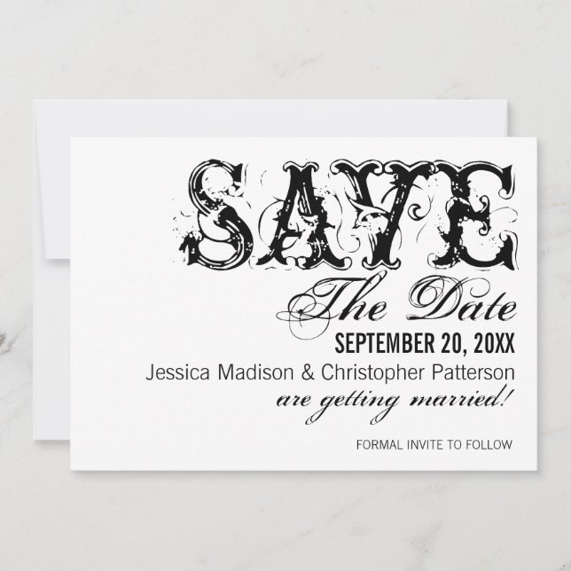 Grunge Typography Save the Date, Black Spara Datumet (Framsida)