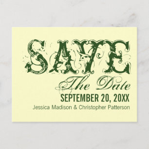 Grunge Typography Save the Date Postcard, Grönt Meddelande Vykort