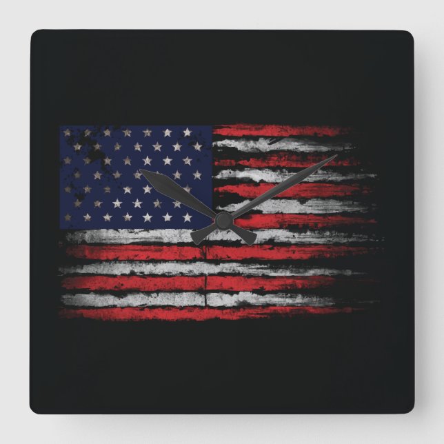 Grunge U.S.A.-flagga Fyrkantig Klocka (Framsida)