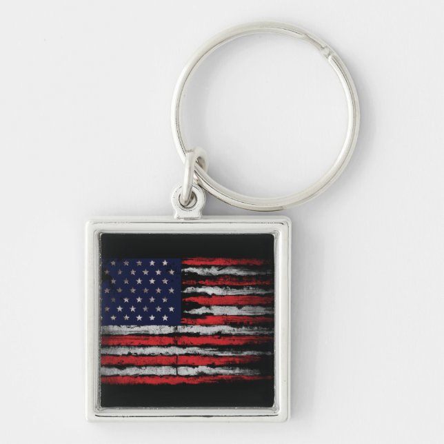 Grunge U.S.A.-flagga Fyrkantig Silverfärgad Nyckelring (Framsidan)