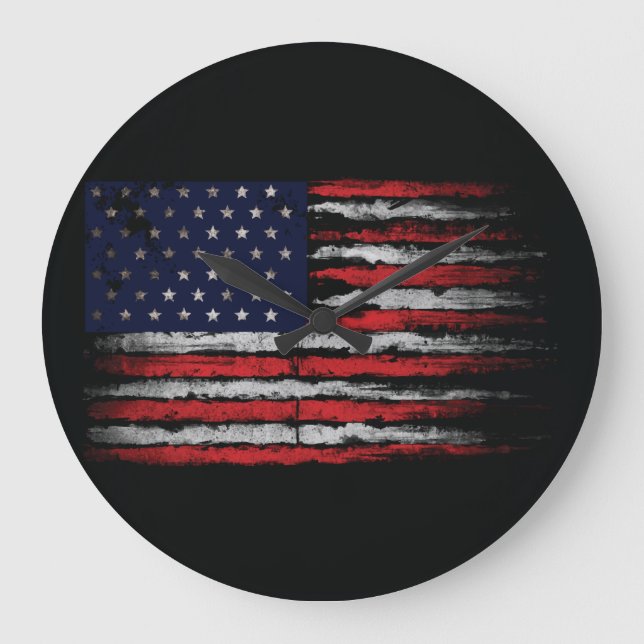 Grunge U.S.A.-flagga Stor Klocka (Framsida)