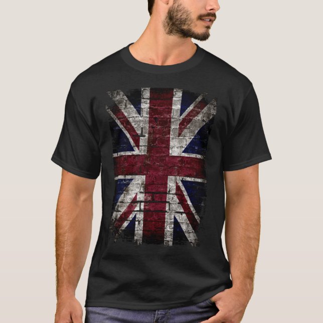 Grunge UK Flag, Great Britain, Punk Style Distress T Shirt (Framsida)