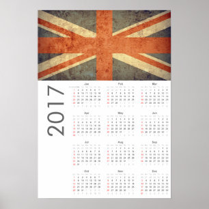 Grunge UK Flagga Calendar 2017 Poster