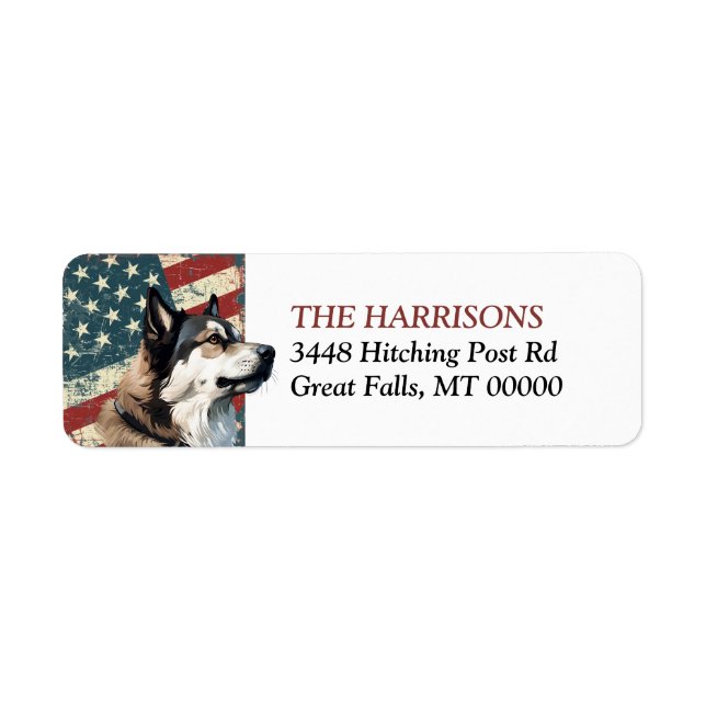 Grunge USA Flag Akita Hund Returadress Etikett (Framsidan)
