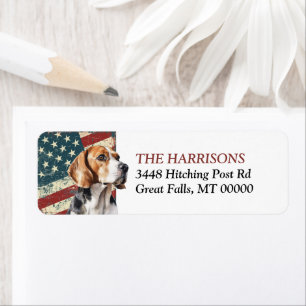 Grunge USA Flag Beagle Hund Returadress Etikett