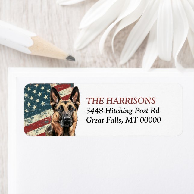 Grunge USA Flag Belgisk Malinois Returadress Etikett (Insitu)