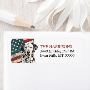 Grunge USA Flag Dalmatian Hund Returadress Etikett