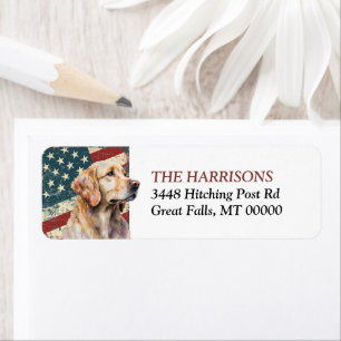 Grunge USA Flag Golden Retriever Returadress Etikett