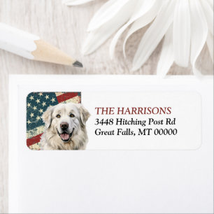 Grunge USA Flag Great Pyrenees Hund Returadress Etikett