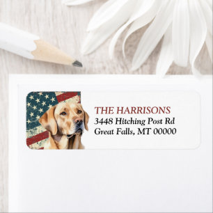 Grunge USA Flag Gul Labrador Returadress Etikett