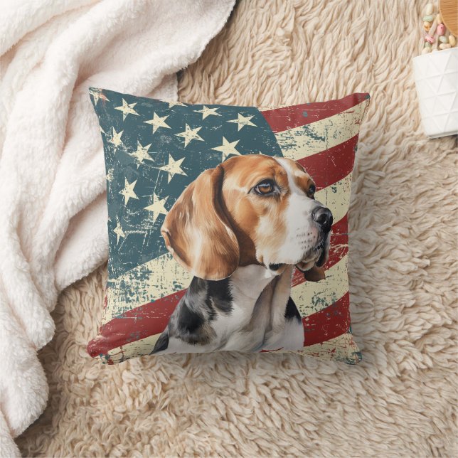 Grunge USA flagga Beagle Hound Hund Kudde (Filt)