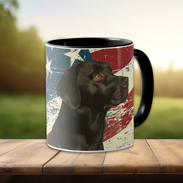 Grunge USA flagga Black Labrador Retriever Hund Mugg (Skapare uppladdad)