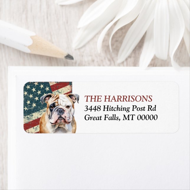 Grunge USA flagga Bulldog Returadress Etikett (Insitu)