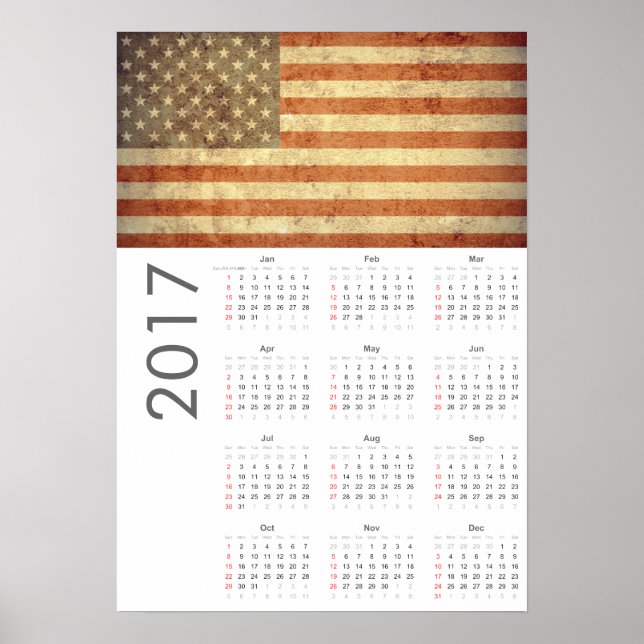 Grunge USA flagga Calendar 2017 Poster (Framsidan)
