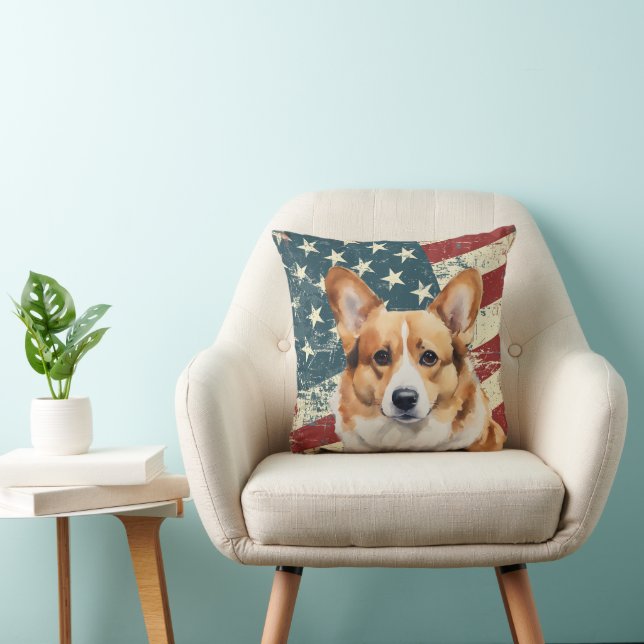 Grunge USA flagga Corgi Hund Kudde (Stol)