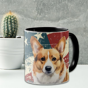Grunge USA flagga Corgi Hund Mugg