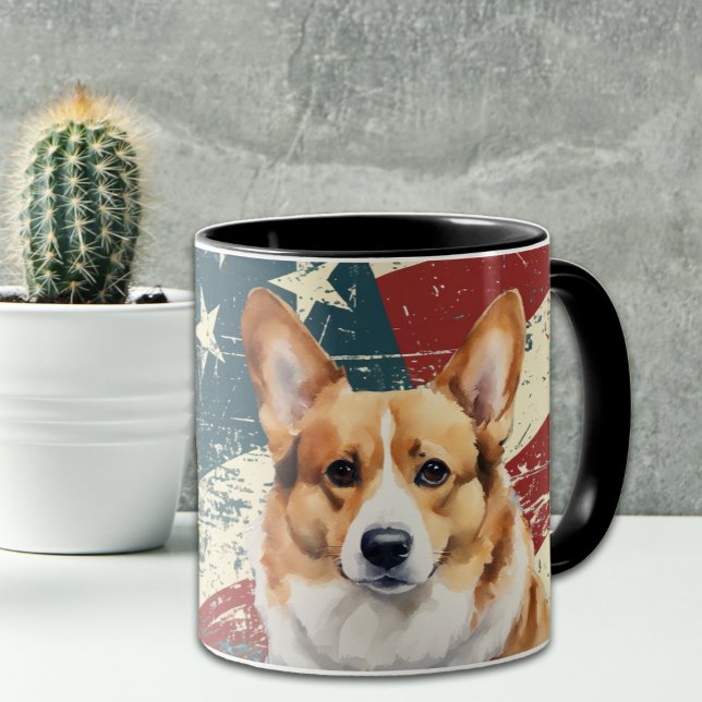 Grunge USA flagga Corgi Hund Mugg (Skapare uppladdad)