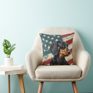Grunge USA flagga Dachshund Hund Kudde