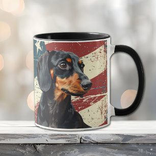 Grunge USA flagga Dachshund Hund Mugg
