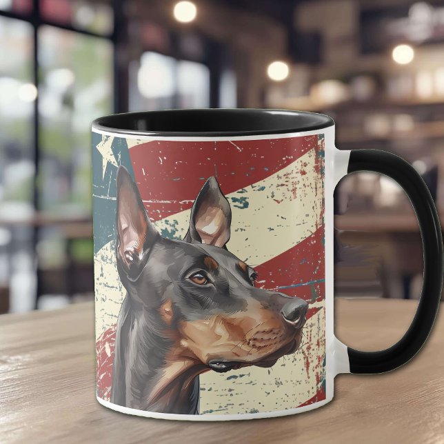 Grunge USA flagga Doberman Pinscher Hund Mugg (Skapare uppladdad)