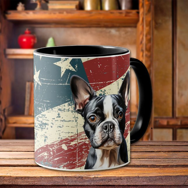 Grunge USA flagga Fransk Bulldog Mugg (Skapare uppladdad)