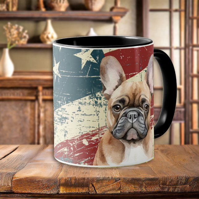 Grunge USA flagga Fransk Bulldog Mugg (Skapare uppladdad)