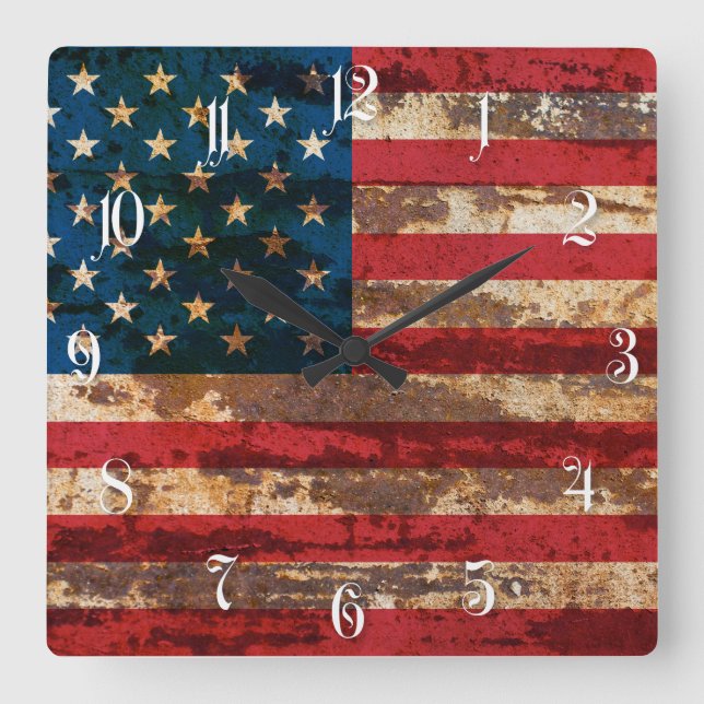 Grunge USA flagga Fyrkantig Klocka (Framsida)