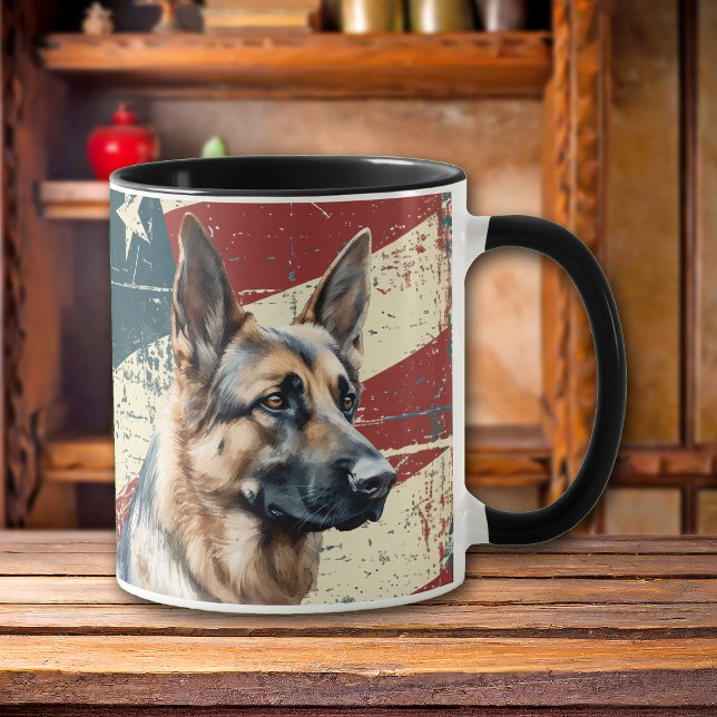 Grunge USA flagga German Shepherd Hund Mugg (Skapare uppladdad)
