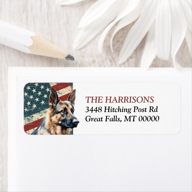 Grunge USA flagga German Shepherd Returadress Returadress Etikett (Insitu)