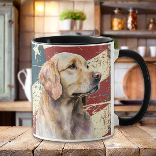 Grunge USA flagga Golden Retriever Hund Mugg