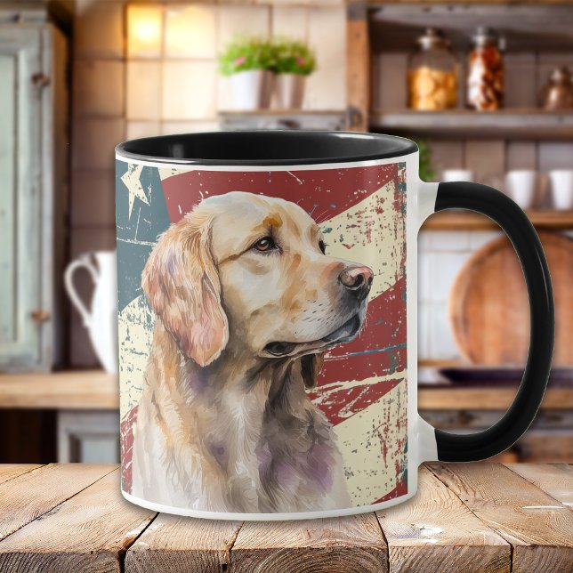 Grunge USA flagga Golden Retriever Hund Mugg (Skapare uppladdad)