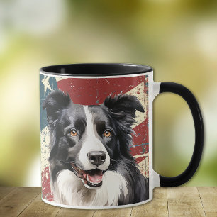 Grunge USA flagga Gräns Collie Hund Mugg