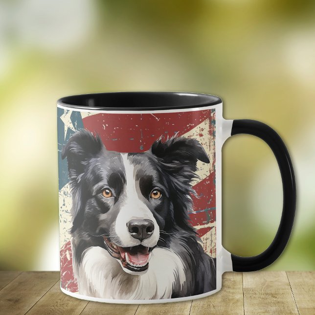 Grunge USA flagga Gräns Collie Hund Mugg (Skapare uppladdad)