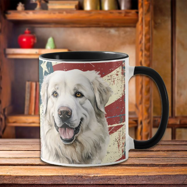 Grunge USA flagga Underbar Pyrenées Hund Mugg (Skapare uppladdad)