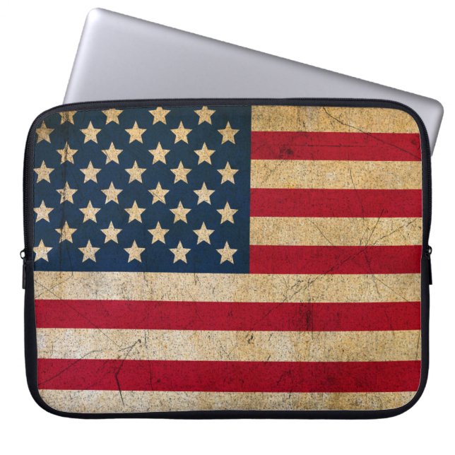 Grunge Vintage American flagga USA Laptop Sleeve (Framsidan)