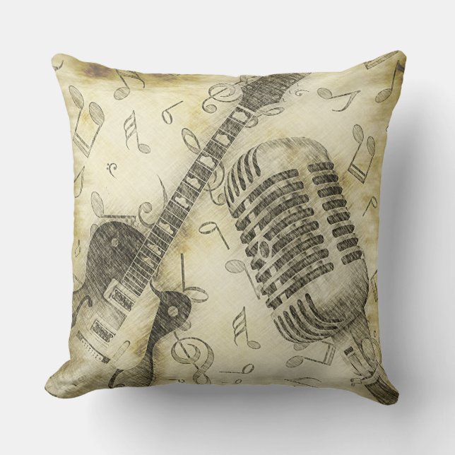 Grunge Vintage Gitarr Mikrofon Kudde (Framsida)