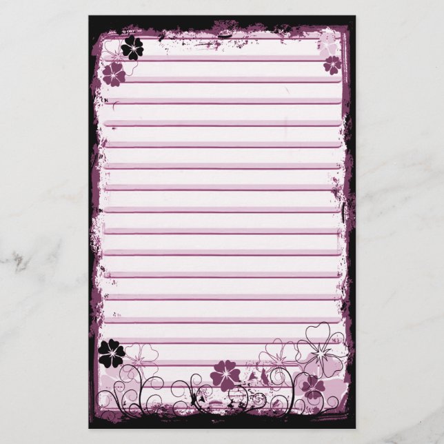 Grunge virvlar runt blommor fodrade brevpapper (Framsida)