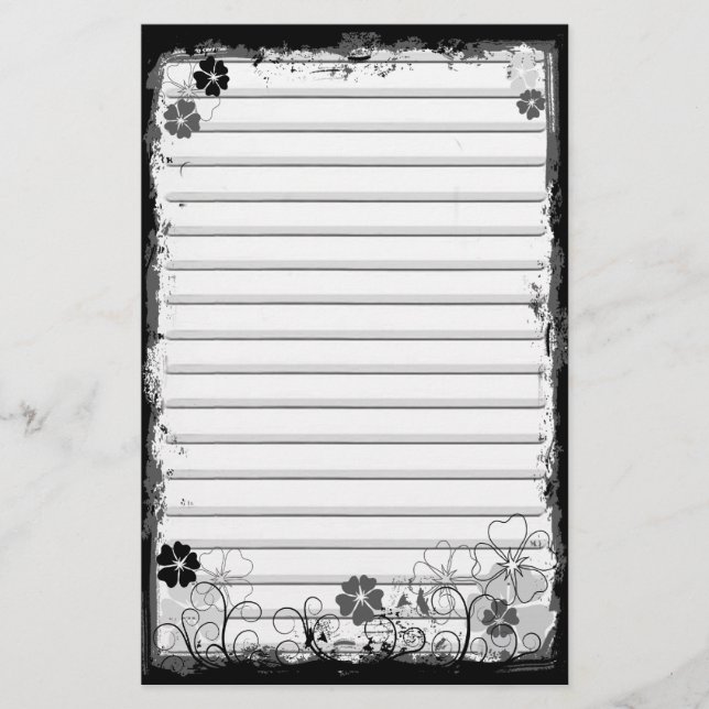 Grunge virvlar runt blommor fodrade brevpapper (Framsida)