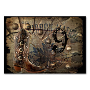 grunge Wagon Wheel western cowboy bröllop Bordsnummer