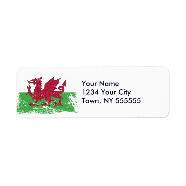 Grunge Wales Flagga Returadress Etikett (Framsidan)