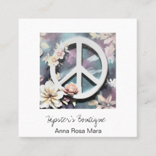 *~* Grunge White Fredstecken Flowers Boho QR AP57 Fyrkantigt Visitkort