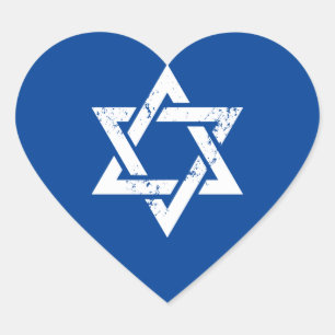 Grunge White Star of David Hjärtformat Klistermärke