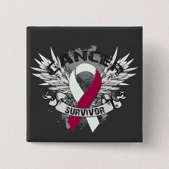 Grunge Winged Ribbon Head Nacke Cancer Survivor Knapp (Framsida)