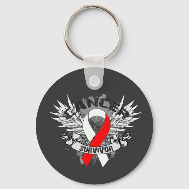 Grunge Winged Ribbon Oral Cancer Survivor Nyckelring (Framsida)