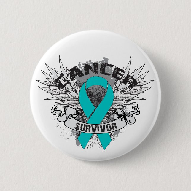 Grunge Winged Ribbon Ovarian Cancer Survivor Knapp (Framsida)