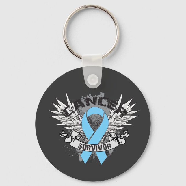 Grunge Winged Ribbon Prostate Cancer Survivor Nyckelring (Framsida)