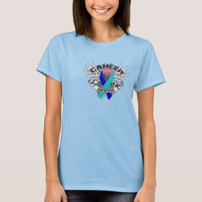Grunge Winged - sköldkörtelcancer Survivor T Shirt (Framsida)